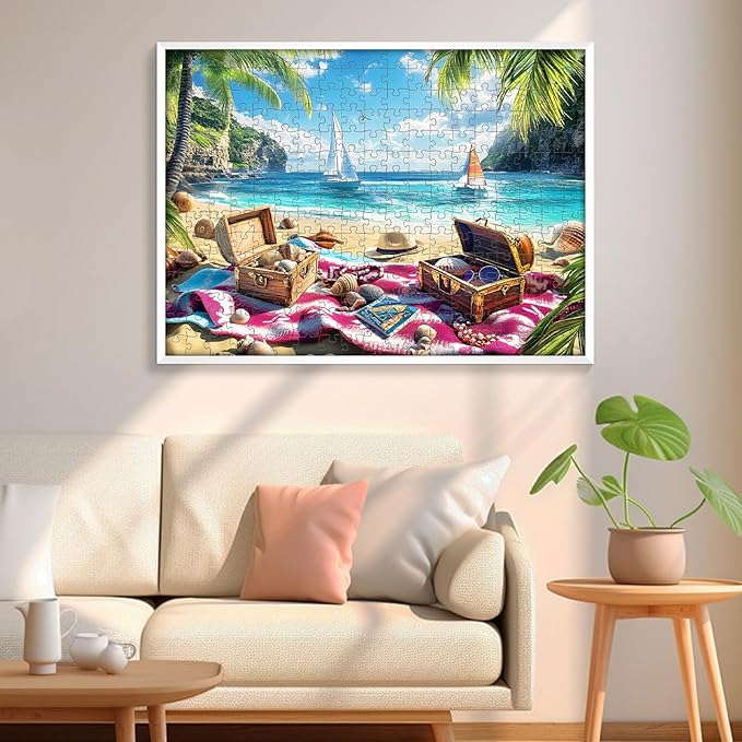 Jigsaw Puzzle for Adults 300 Piece, Beach Treasure Puzzles 300 Piece Jigsaw Puzzles, Sea 300 Pieces Jigsaw Puzzles, Challenging Puzzle for Adults, Family Game, Home Decor Gift, 20.5 x 15 Inches