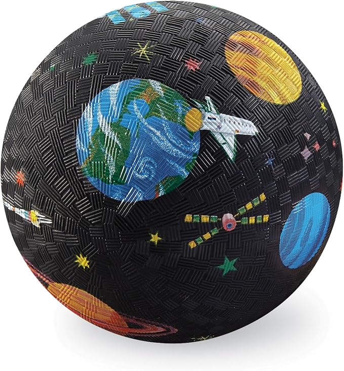 Crocodile Creek Playground Ball - Durable Rubber Ball for Kids Ages 3 and Up - Bouncy Inflatable Ball for Kickball, Indoor Games, and Outdoor Sports - PVC-Free - Space Exploration - 5-inch Diameter