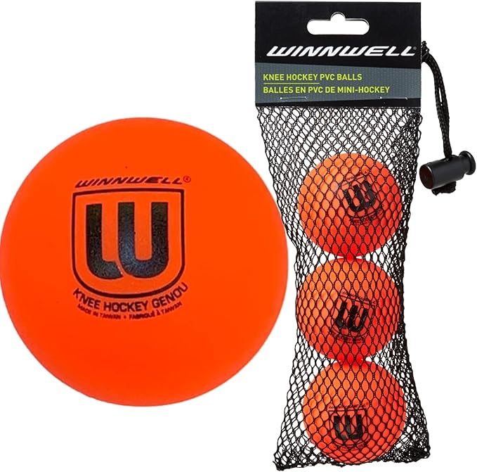 Winnwell PVC Knee Hockey Balls - Indoor/Outdoor Street Floor Games for Hockey Sports Training & Matches with Mesh Bag