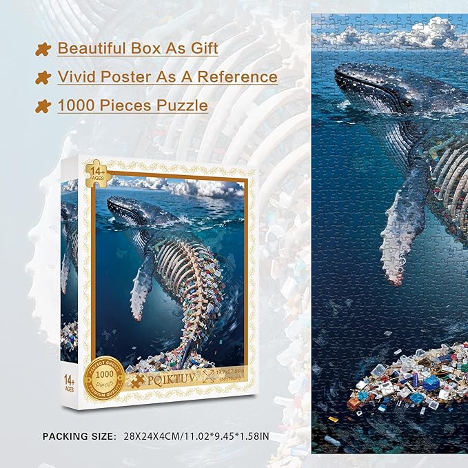 Puzzles for Adults 1000 Pieces Ocean Whale Jigsaw Puzzle with HD Poster, Impossible Challenge Puzzle As Eco-Educational Gift & Home Decor, 50x70cm (19.7x27.56in)