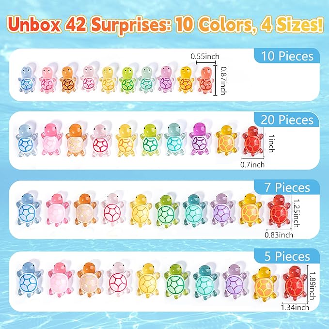 42 Pack Mini Turtle Blind Bags for Kids - Glow in The Dark Resin Turtles| Collectible Sea Turtle Toys for Party Favors, Treasure Hunt Games | Dollhouse Decor, Mini Garden Landscape, Cake Toppers