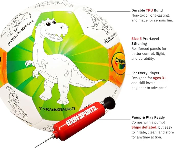 Crayola Official Soccer Ball - Unisex Kids - CRAY300BL Dinosaur Size 5