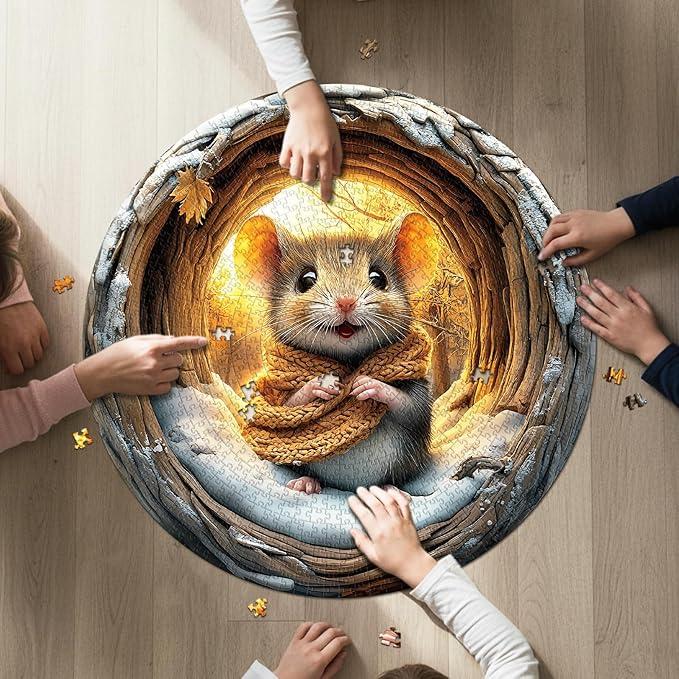 Round Puzzles for Adults 1000 Pieces, Hard Difficult Challenging Puzzles for Adults, 3D Cave Mouse Jigsaw Puzzles 1000 Pieces for Seniors, 3D Visual Flat Puzzle (26.6 x 26.6in)