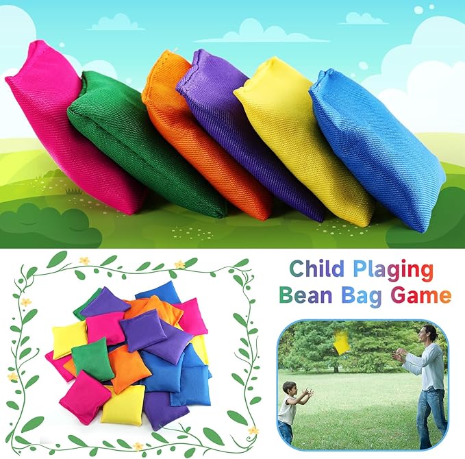 48 Pcs Bean Bags,Nylon Cornhole Bean Bags,Colorful Bean Bags for Tossing,Mini Bean Bags for Kids Outdoor Hand Toss Games Carnival Toy Bean Bag Toss Game(2.5” x 2.5”)