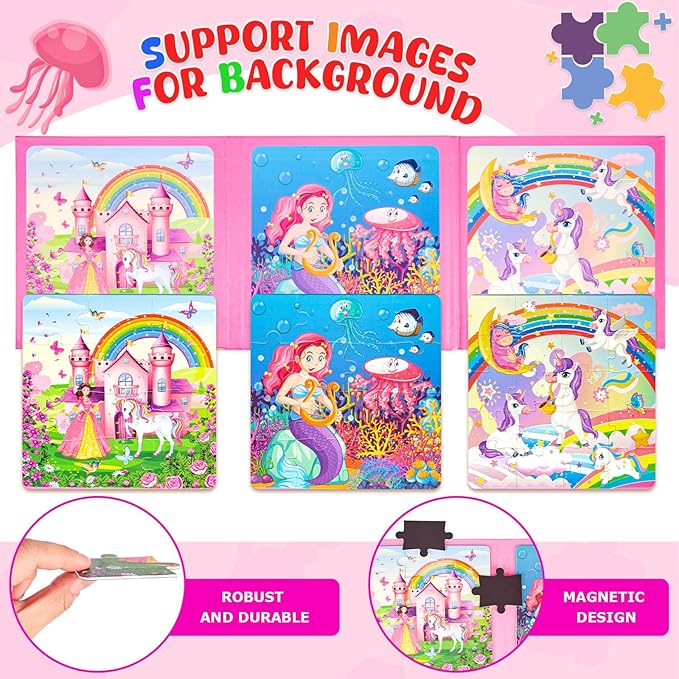 LovesTown Magnetic Puzzles for Toddlers, Educational 3-in-1 Fairytale Travel Puzzle Book, Learning Magnets for Kids, 48 PCS (Pack of 2)