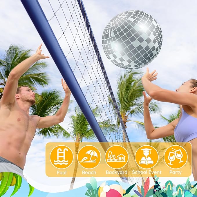 12 Pcs Inflatable Beach Ball Disco Theme Party Decoration Inflatable Disco Ball for Summer Pool Indoor Outdoor Beach Sports Theme Decor Gift