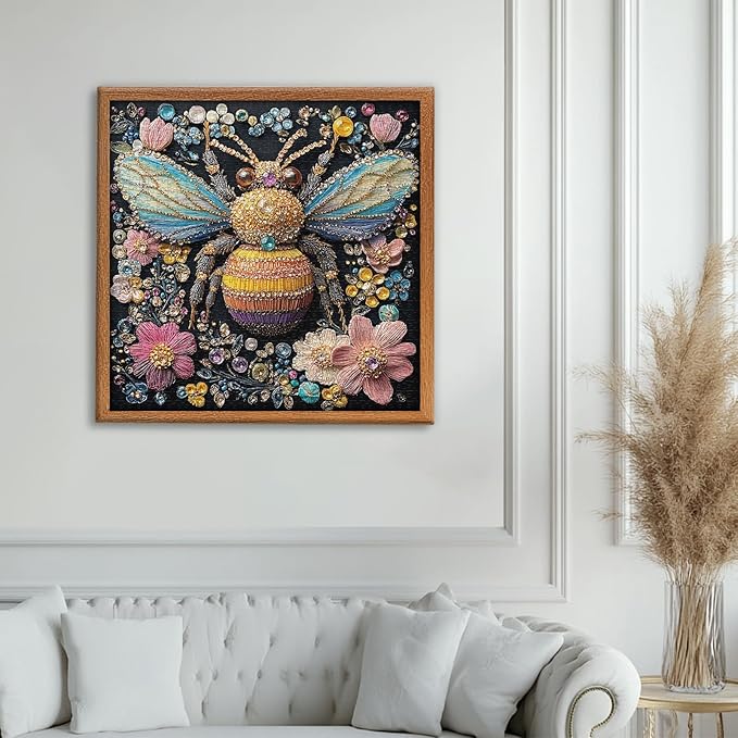PICKFORU Jeweled Bee Jigsaw Puzzles 1000 Pieces, Diamonds Bumblebee Puzzles for Adults, Challenging Impossible Flowers Art Jigsaw Puzzle