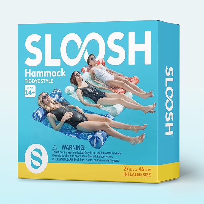 Sloosh 3 Pack 4-in-1 Inflatable Pool Floats - Water Hammock Lounges, Multi-Purpose Swimming Pool Accessories (Saddle, Lounge Chair, Drifter) for Pool, Lake, Outdoor, Beach