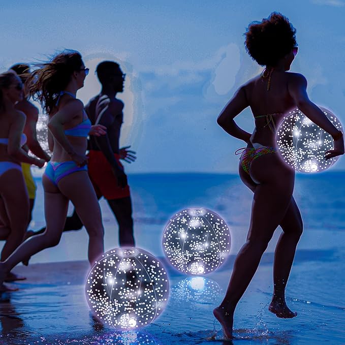 12 Pack 12 Inch Glow in The Dark LED Beach Ball Jumbo Confetti Glitters Inflatable Ball Swimming Pool Game for Party Pool Summer