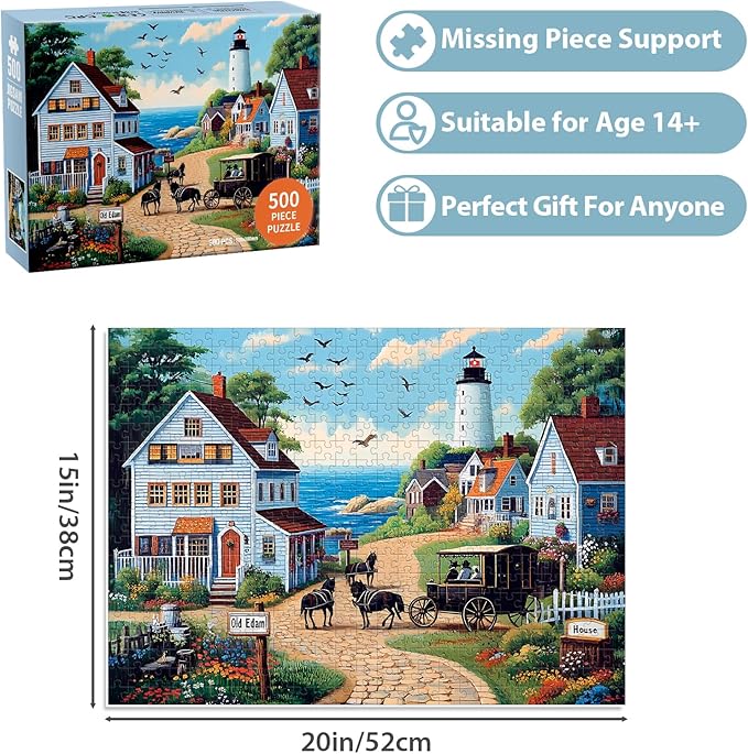 500 Pieces Puzzle for Adults, Town Horse House Puzzle, Recycled Cardboard Jigsaw Puzzles 500 Pieces for Adult, Challenging Puzzles Game Home Decor Birthday Party Gift Toy Seniors 20.5 * 15 in