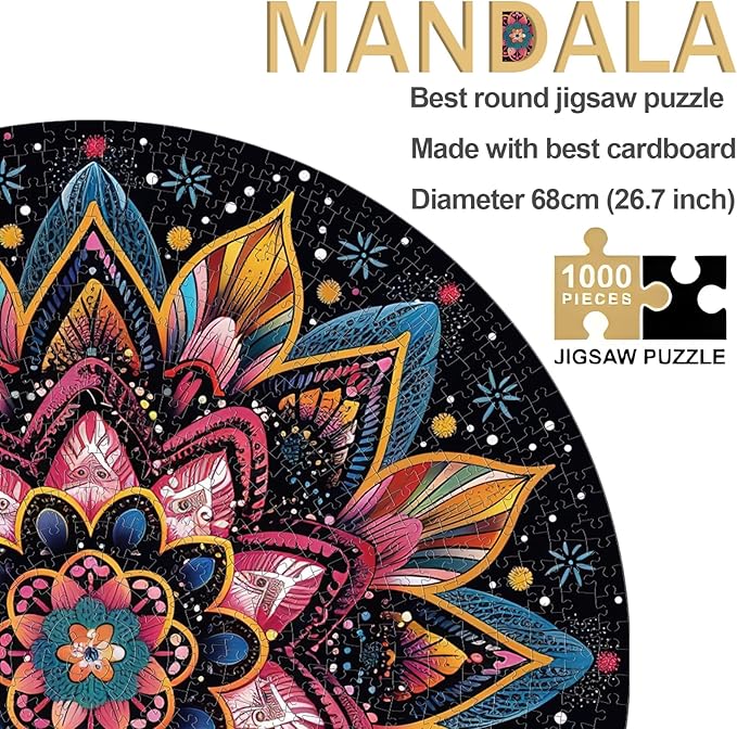 1000 Pieces Circular Mandala Jigsaw Puzzles, Round Puzzle Game Toys Gift 26.7" x 26.7" Q1168