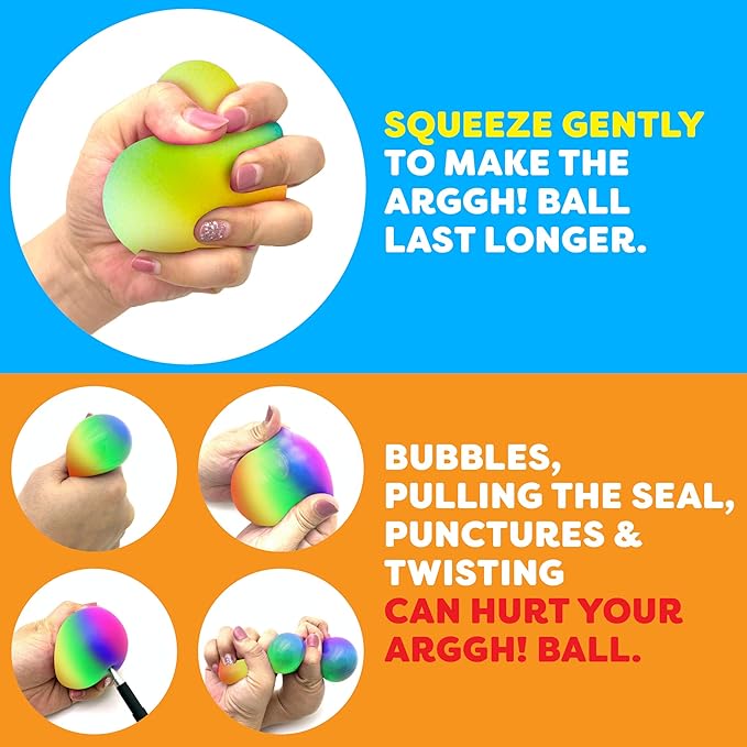 Power Your Fun Arggh Rainbow Giant Stress Balls for Adults - 3.75 Inch Large Stress Balls for Kids Squishy Toys Ball Stress Relief Fidget Toy Sensory Ball Squeeze Toy for Boys Girls (Rainbow)
