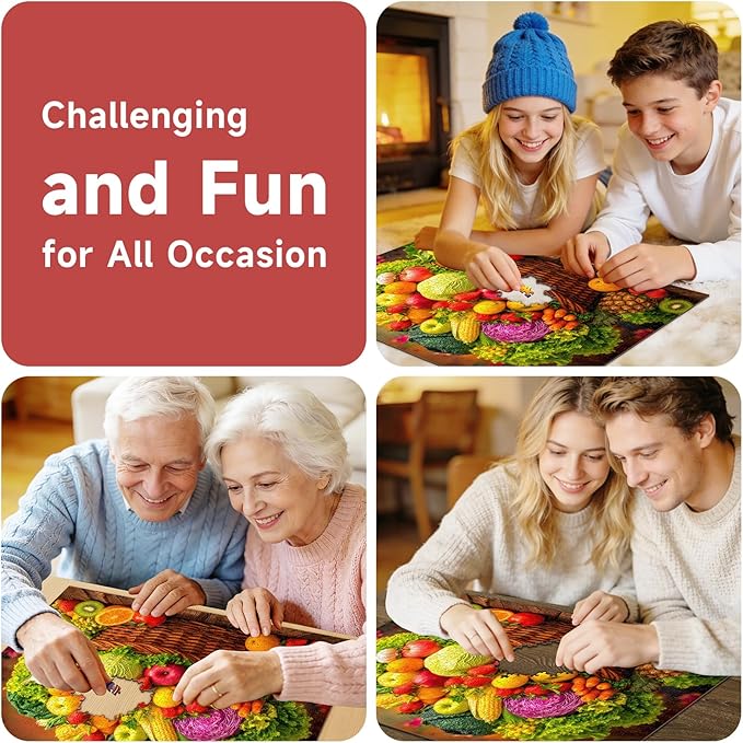 Vibrant Harvest Fruit & Vegetable Basket 1000 Piece Puzzle for Adults - Fresh Produce Art, Farm Scene, Poster & Lettered Back, 28"x20" HD, Gift for Food & Nature Lovers