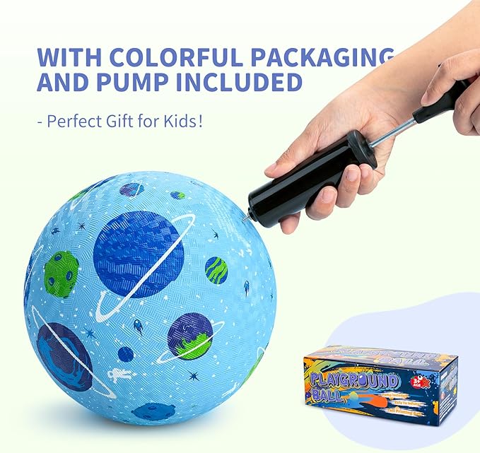 ZOOJOY Pack of 4 Cartoon Playground Balls, 8.5" Rubber Bouncy Kickball Set, Indoor & Outdoor Dodgeball Kickball Balls for Toddler 3-12, School Games Toys for Boys and Girls with Pumps and Boxes
