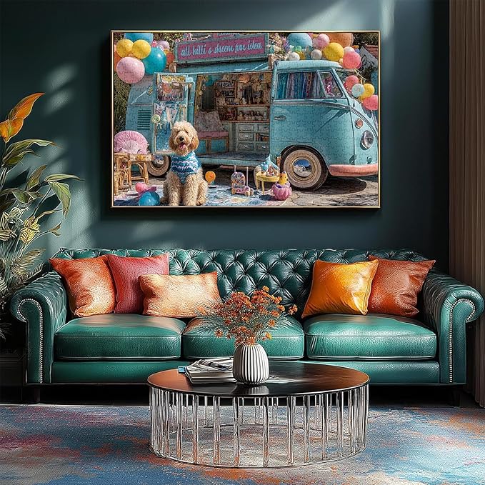 500 Pieces Puzzle for Adults, Spring & Summer Puzzles for Adults 500 Pieces, Ice Cream Van Dog Jigsaw Puzzle, Challenging Puzzle Perfect for Game Nights, 20.5 X 15 in