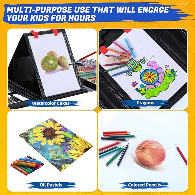 All in One Art Supplies, Art Kit Includes Origami & Paper-Cutting Crafts, Easel, Colored Pencils, Crayons, Drawing Book, Coloring Book, Watercolor Markers and More, Art Set for Kids Girls Boys, Black
