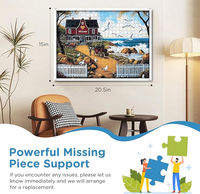 Jigsaw Puzzles for Adults 500 Pieces, Seagull Carriage Thick Cardboard Adult Puzzles, Challenging Yet Relaxing Adult Puzzles 500 Pieces, Glossy Sturdy Vibrant Puzzle Great Gift for Family Friends