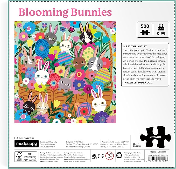 Mudpuppy Blooming Bunnies – 500 Piece Family Jigsaw Puzzle with Colorful and Fun Illustrations of Adorable Bunnies for Children Ages 8 and Up