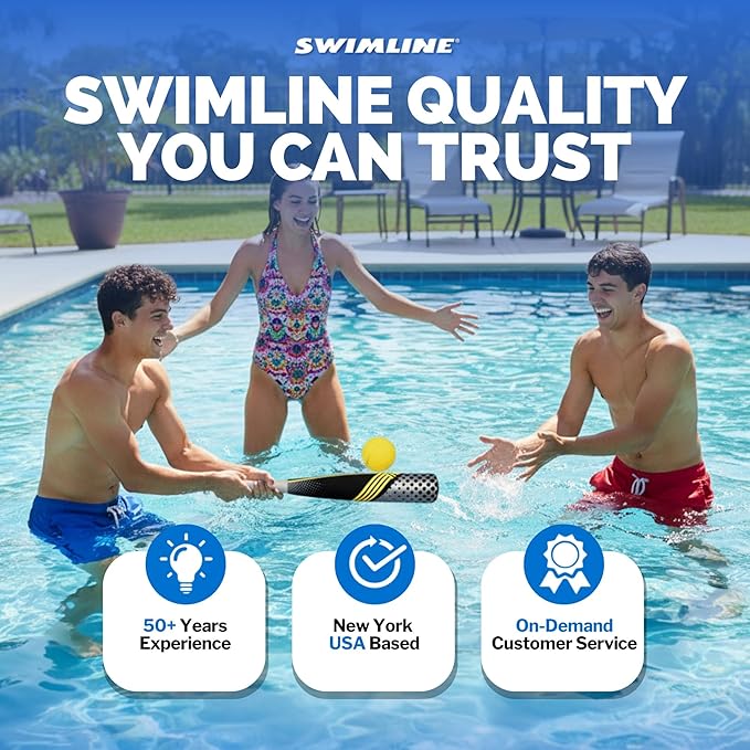 SWIMLINE Neoprene Pool & Beach Accessory for Active Group Play, Backyard Games, and Water Sports – Waterproof Soft Baseball & Bat Set, Black & Yellow