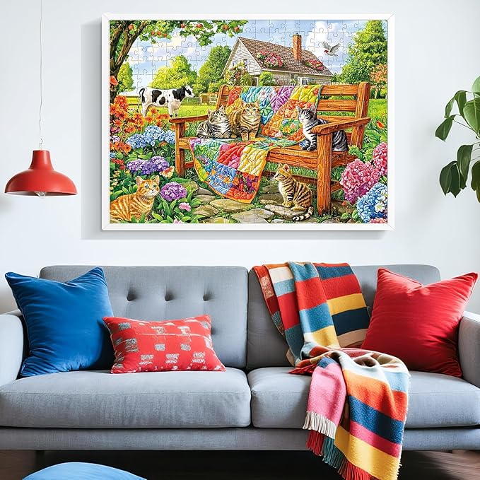 300 Pieces Puzzles for Adults,Cats Cow Animal Puzzle for Adults,300 Pieces Puzzles for Seniors Large Piece,Quilt House Jigsaw Puzzle for Kids Ages 8-10,Challenging Family Game, 20.5x15 in