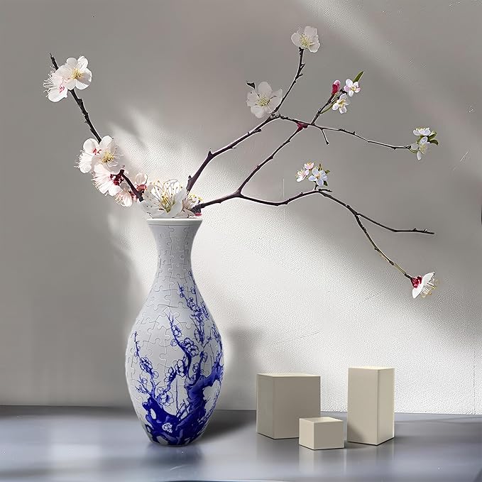 3D Puzzle Vase for Adults, 160 Piece Unique Flower Vase, Crafts for Adults, Home Decor Gift for Flower Arrangements (Plum Blossom)