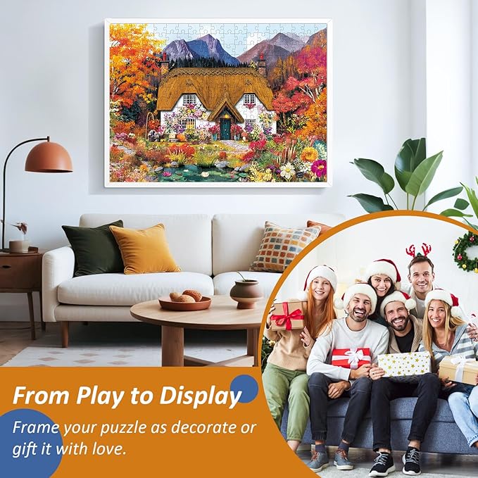 300 Piece Puzzle for Adults,Harvest at The Cabin Puzzle for Kids Teens Adults,Interlock Perfectly Letter on Back,Autumn Scene Jigsaw Puzzle,Gifts for Halloween Christmas Family Games Lovers,20.5*15In