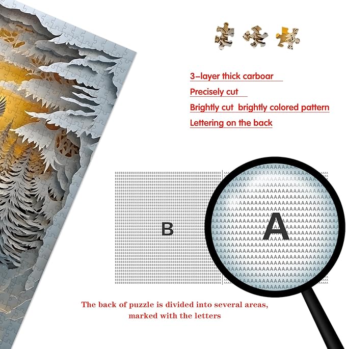 Puzzle for Adults 1024 Pieces, 3D Paper-Cut Winter Forest Sunset Jigsaw Puzzle, Challening Impossible Difficult Hard Fun 1000 Pieces Jigsaw Puzzles for Adults