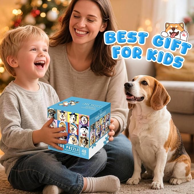 Jumbo Floor Puzzle for Kids,48 Piece Funny Dog Jigsaw Puzzles,Learning Educational Toys for Toddlers Ages 3-5,Puppy Theme Puzzles Children Easter Gift for Boy Girl Ages 4-8