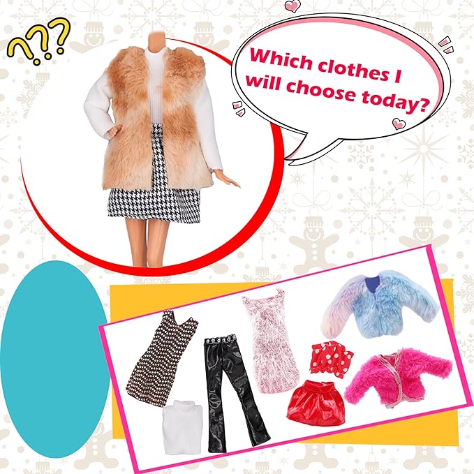 EuTengHao Doll Winter Coat Clothes Set for 11.5'' Girl Doll Include Winter Coat Jacket Tops Jeans T-Shirt Pants Skirt Dress Hat Suitable for 30cm Dolls for Girls Gift