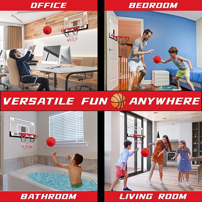 BOHEN Indoor Mini Basketball Hoops with Powerful Suction Cup, Stick to Windows, Wooden Doors, Smooth Walls - Basketball Backboard Indoor Bedroom Office for Kids Teens Adults