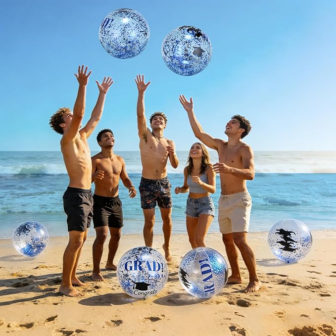 Forwe Graduation Inflatable Beach Balls, 16 Inc Confetti Glitter Beach Pool Ball Blow up Balloon Toys for Class of 2026 Swimming Pool Graduation Party Decorations