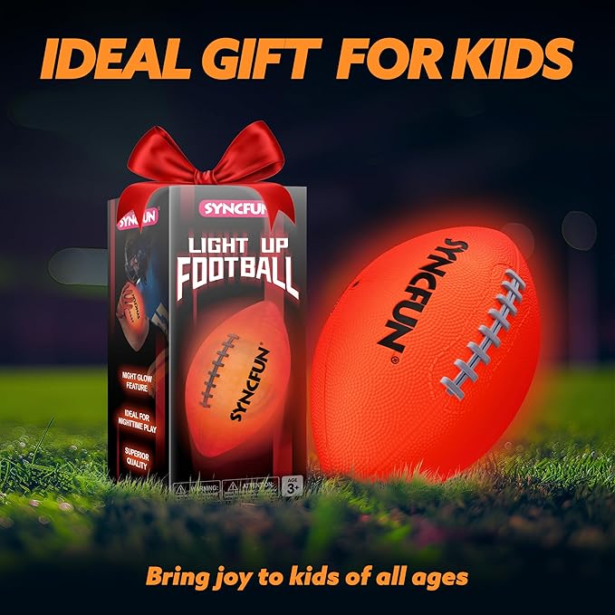 SYNCFUN Glow in the Dark Football for Boys, Light Up Football for Night Outdoor Sports Games, Red Glowing Ball, Ball Accessories Gifts for Teen Boy Toys Ages 3 Old and Up