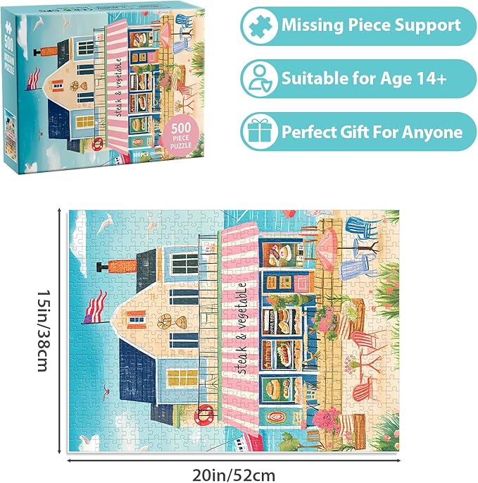 Puzzles for Adults 500 Pieces, Coastal Puzzle, Seaside Jigsaw Puzzles 500 Piece for Adults Seniors, Recycled Cardboard Puzzle for Game Night Family Friends, 20.5x15 in Home Decor