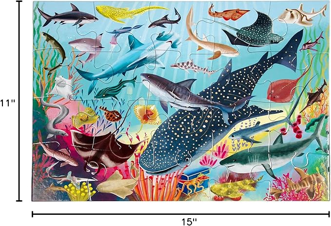 eeBoo 20 Piece Jigsaw Puzzle - Sharks & Friends Children's Puzzle Ocean Themed, Large Pieces for Small Hands to Develop Motor Skills