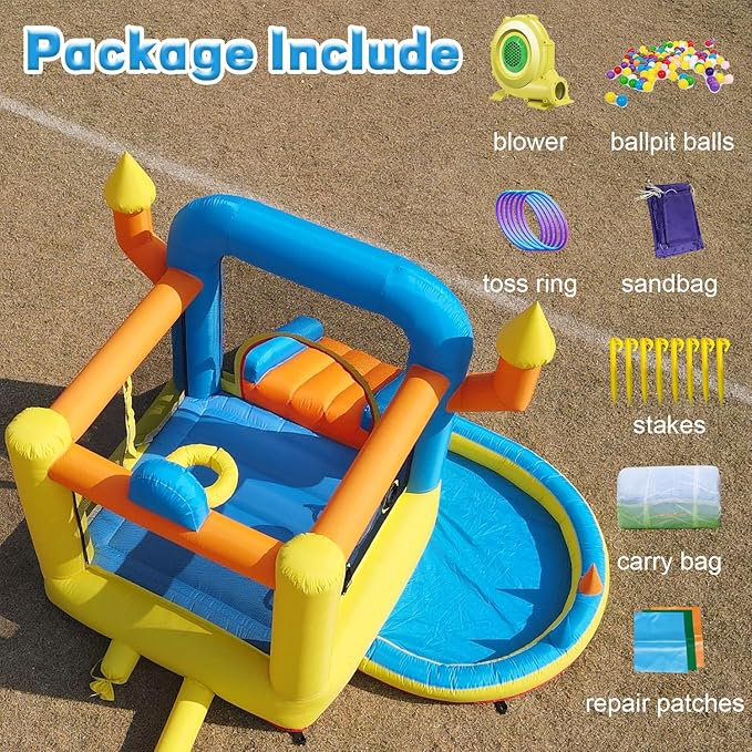 Inflatable Bounce House for Kids with UL Blower Portable, Large Ball Pool and Jump Space 3in1 Bouncy Castles Spacious Joy-Room Bounce House for Kids 3-12 (Oxford Material-9.3' L X 8.2' W X 6' H)