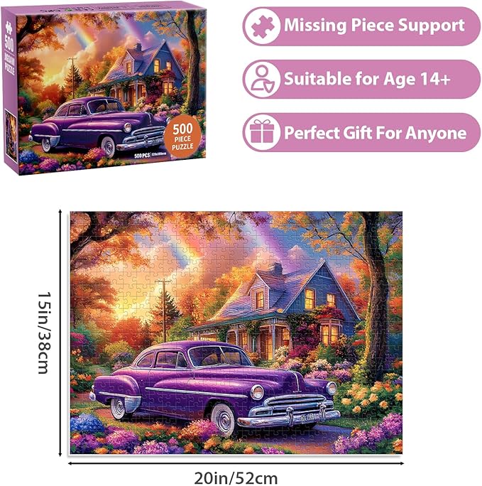 500 Pieces Jigsaw Puzzles for Adults, Beautiful Forest Flower Car Puzzle for Adults, Recycled Paper Puzzle 500 Pieces, Glossy, Sturdy Pieces Challenging Family Game (20.5x15in)