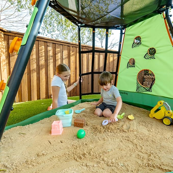gobaplay SummitPro Climbing Tower with Slide, 600 lb Capacity, Green - Outdoor Backyard Playset with Climbing Walls and Sandbox for Kids 6+