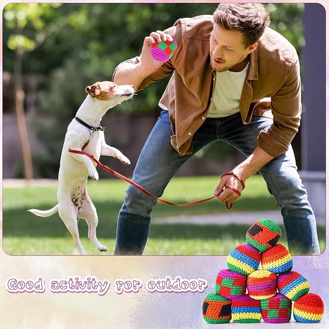 Yunsailing Knit Sack Balls Knitted Kickball Soft Juggling Balls Multicolored Crochet Geometric Pattern Foot Bag Kick Sack for Adults Easter Game Random Color