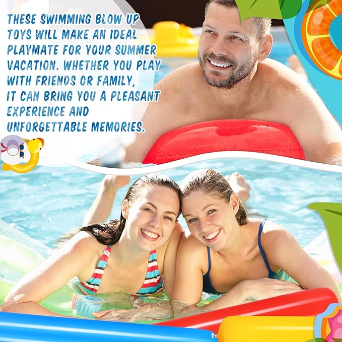 Deekin 4 Pcs Pool Inflatable Sticks Inflatable Pool Noodles Colorful PVC Outdoor Water Games Giant Blow up Noodles for Swimming Pools Adults Beach Lake Party, 41.34 Inch