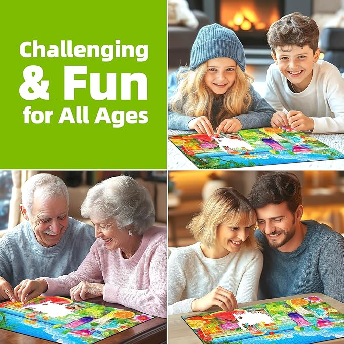 Tropical Paradise 500 Piece Jigsaw Puzzle for Adults Colorful Summer Beach Scene with Cocktails & Fresh Fruits,Letters on Back for Easy Sorting,Perfect for Game Nights & Family Fun(23āX15ā)