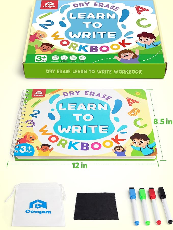 Coogam Learn to Write Workbook, Numbers Letters Practicing Book, ABC Alphabet Sight Words Handwriting Educational Montessori Toy for Home Classroom Kindergarten Preschool Kids
