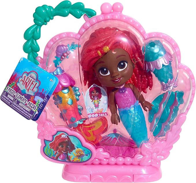 Disney Junior Pop Tails Ariel 7-inch Doll and Accessories, 9-pieces, Kids Toys for Ages 3 Up by Just Play
