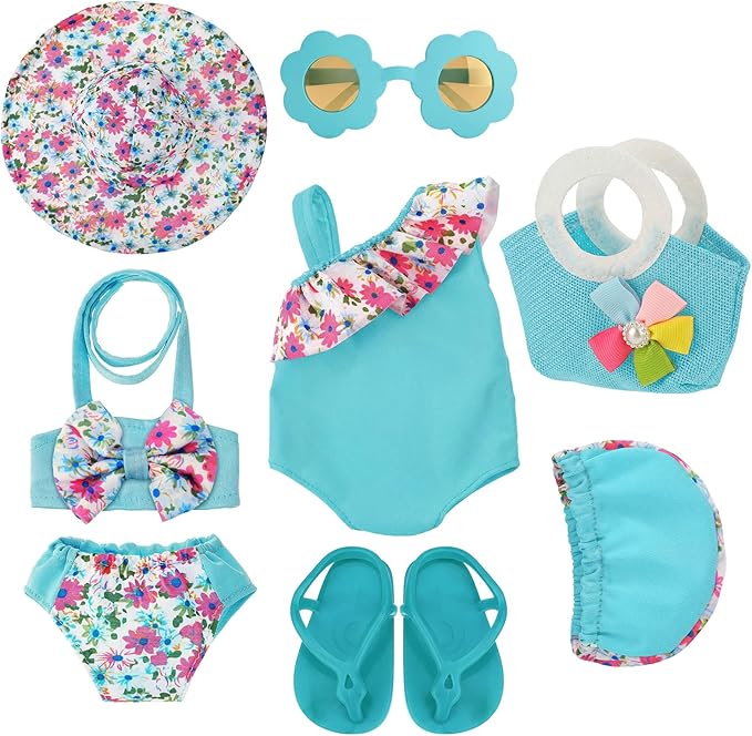 Kajaia 8 Pcs 18 Inch Doll Clothes and Accessories Doll Swimsuit Dress Flip Flops Hat Outfit Swimsuit Accessories for 18 Inch