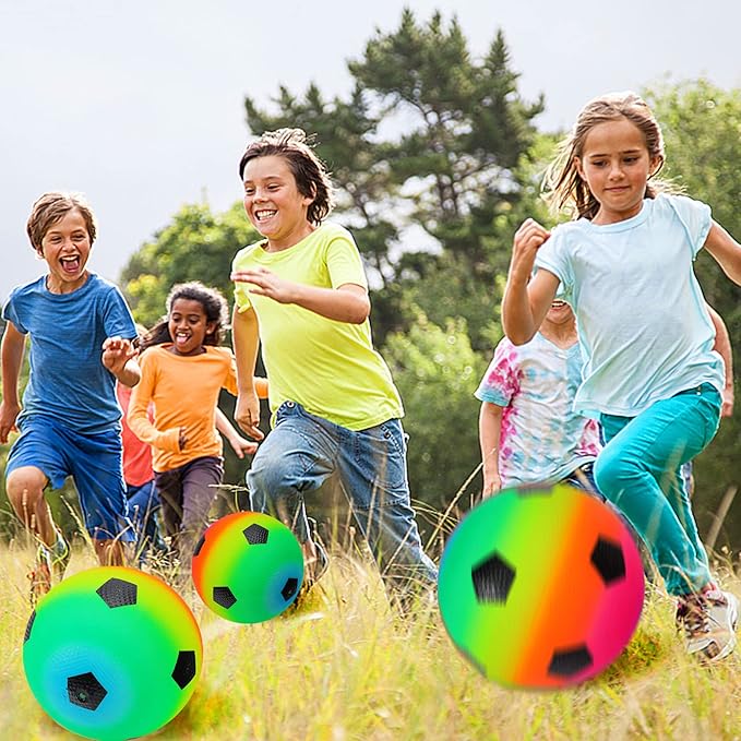 Visen 4Pcs Rainbow Playground Balls for Kids&Adults with 1 Hand Pump,8.5Inch Colorful Rubber Bouncy Balls,Inflatable Multi Colors Kick Balls Handball,Durable Indoor&Outdoor Play Toys