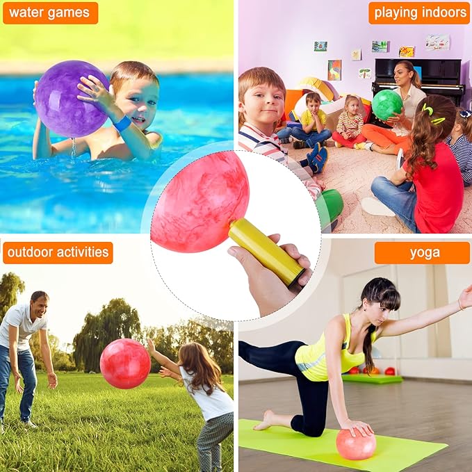 12 Pcs Playground Balls with 2Pump, 9 inch Inflatable Bouncy Balls for Kids Beach, School, Kickball DodgeBalls and Indoor Outdoor Plays