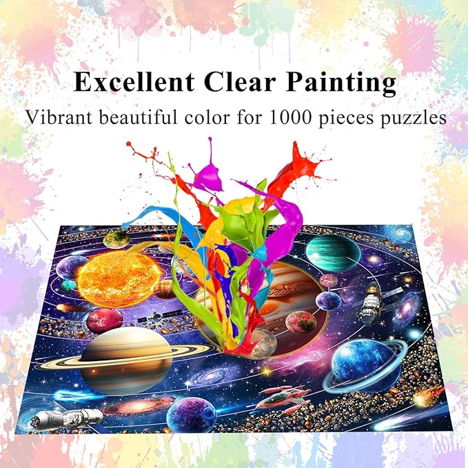 Puzzles for Adults 1000 Pieces, Solar System Space Jigsaw with Poster Letter on Back, Unique Pieces Fit Well No Dust (27.5"x19.6")
