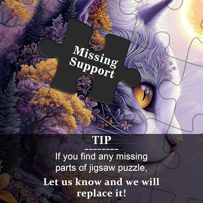 Fantasy Cat Puzzle for Adults 1000 Pieces,Moonlit Forest Cat Nature Puzzle,Dreamy Floral Kitten Landscape Puzzle,Impossible Purple Scenery Jigsaw Puzzle Challenge