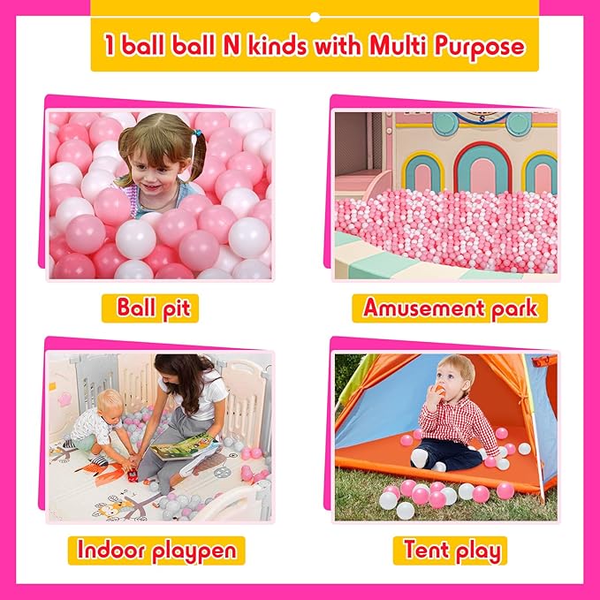 Vanland Ball Pit Balls for Baby and Toddler Phthalate Free BPA Free Crush Proof Plastic - Multicolored Pit Balls in Reusable Play Toys for Kids with Storage Bag