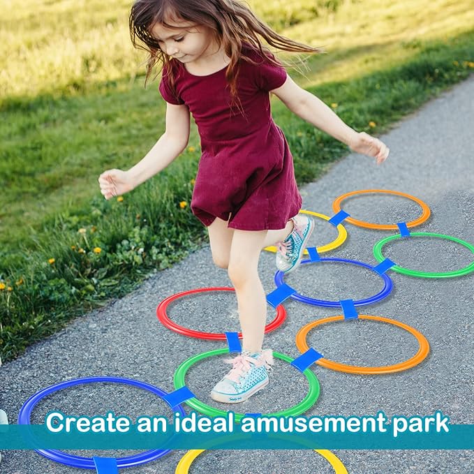 Woanger Hopscotch Outdoor Squares Hopscotch Ring Game with Connectors Outdoor Indoor Obstacle Course for Kids Playground Agility Training