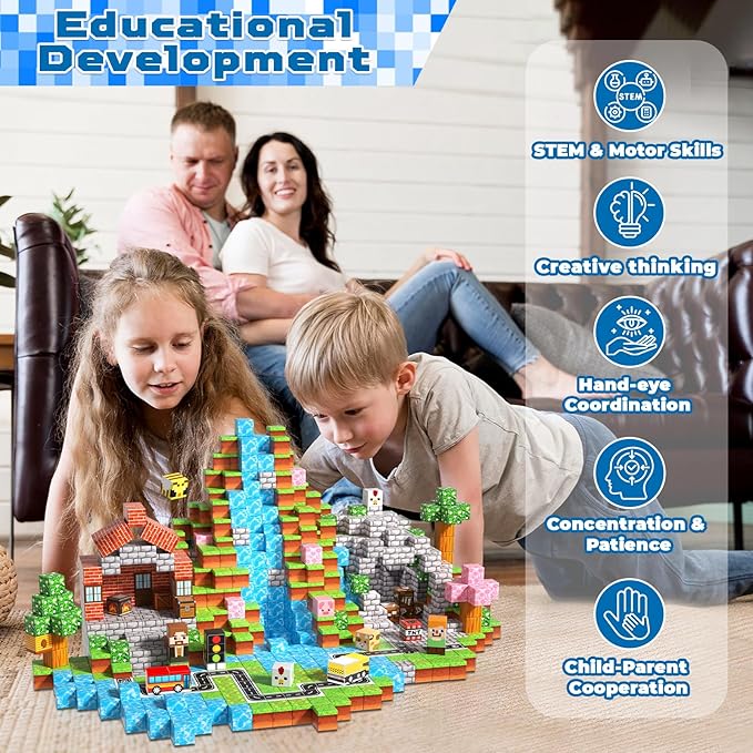 200 PCS 0.8in Magnetic Blocks - Magnet Toys & Magnetic Building Blocks Cubes, Stacking Magnets, STEM Toys for School Acitivities, Birthday Gifts for Boys Age 3+ Years Old (Theme: Forests)